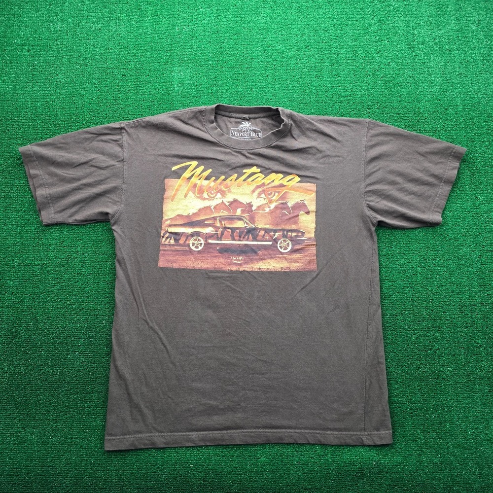 Newport Blue Tshirt Mens XL Brown Ford Mustang Blast From The Past Fastback